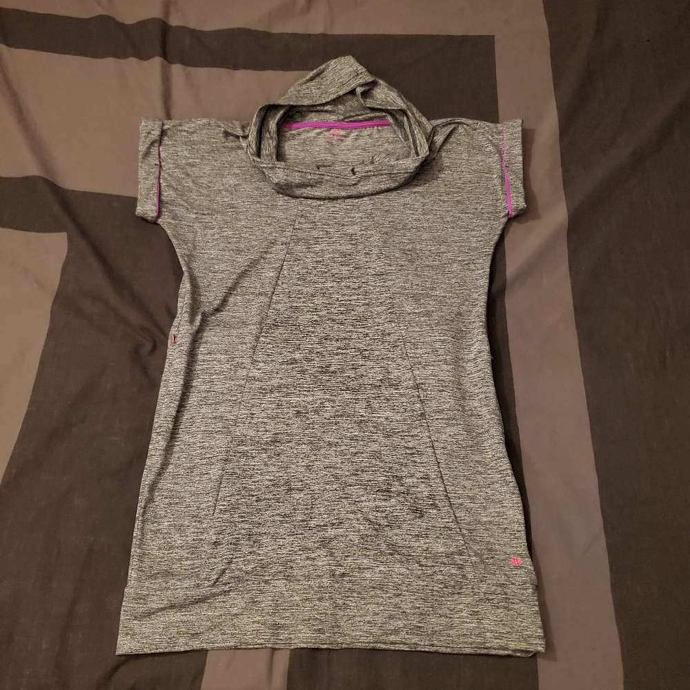 Women's Pink Lotus Midi Size Medium Yoga Gray Pink Stretchy Soft Shirt Dress